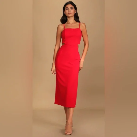 Lulus Only the Good Times Red Sleeveless Cutout Midi Dress - Picture 2 of 6